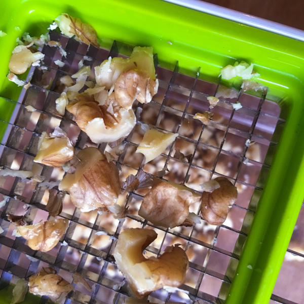 dicing walnuts for Waldorf Salad